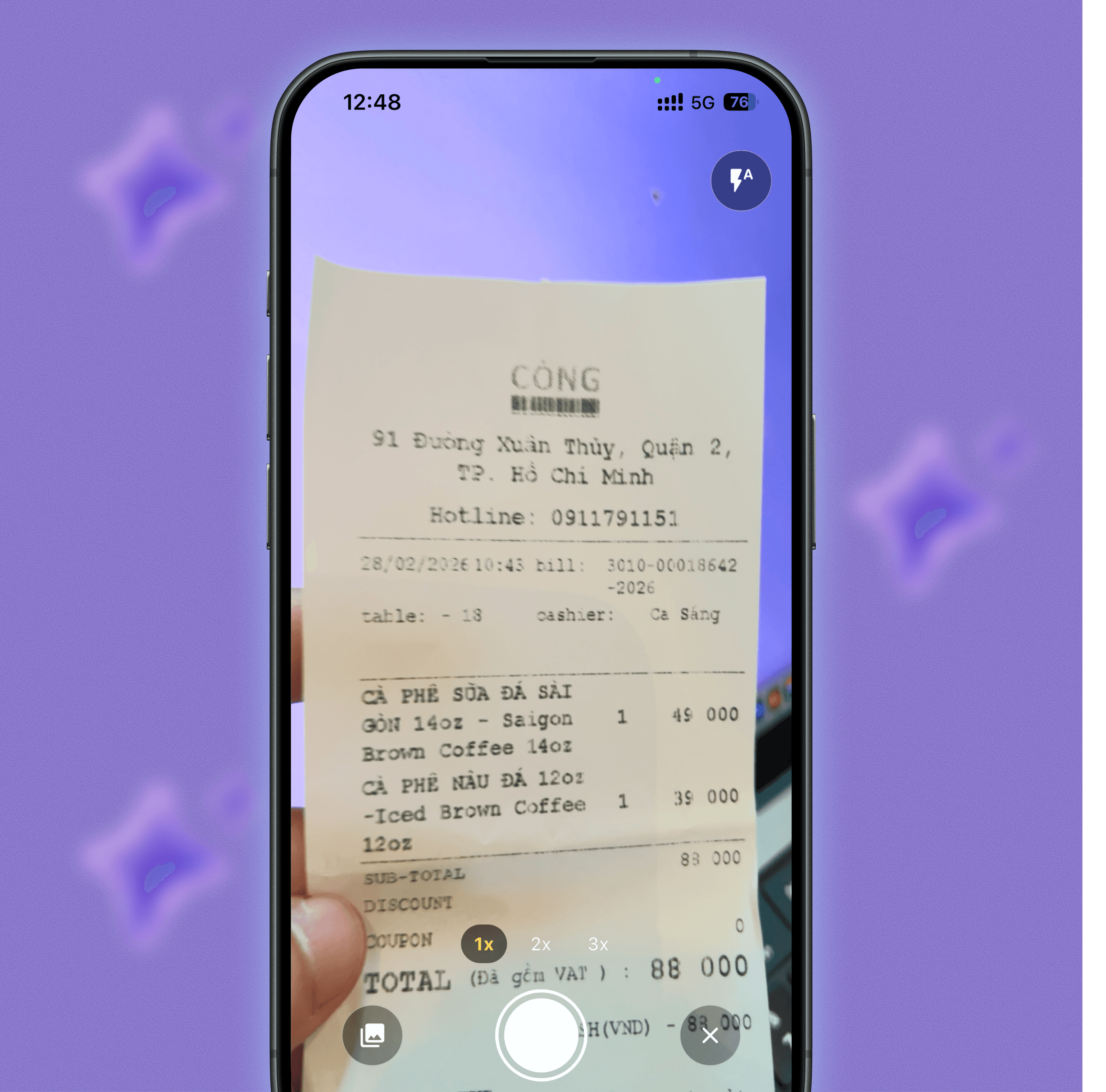 Quét hóa đơn để ghi chú